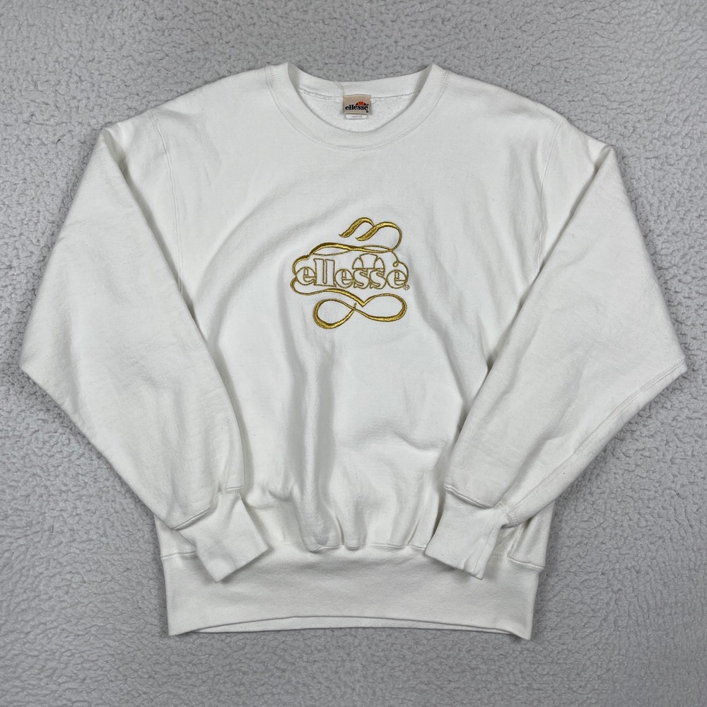 Ellesse Sweatshirt Mens M White Embroidered Logo Vintage USA Sportswear 90s